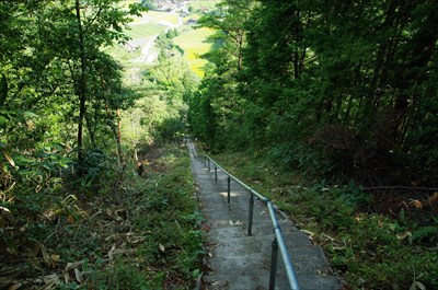 龍岩神社から降りる階段。400段近く一気に降りる