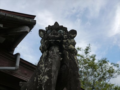 高津柿本神社の狛犬・吽・アップ
