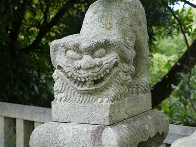 大日霊神社の狛犬・阿・構え型・アップ